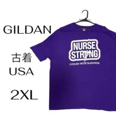 NURSE STRONG プリントTシャツ パープル GILDANボディ　古着