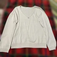 薄ピンク Vネック 長袖ニットセーター