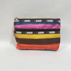 LeSportsac ポーチ カラフル ボーダー 大容量 マチあり 新品未使用