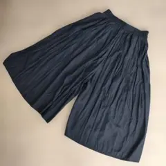 ダークブルー ガウチョパンツ ウエストゴム