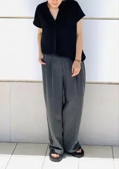 GU ドレープスキッパーシャツ〔半袖〕　L ブラック　ジーユー　接触冷感