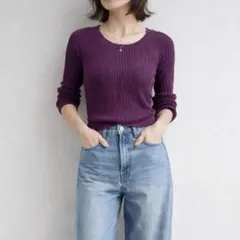 バナナリパブリック［S］大人クール◎メリノウール100%◎細見え◎リブ編みニット