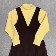 イエロータートルネック ブラウンワンピース ユニクロ コーデ セット売り