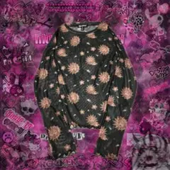 Y2K 太陽柄 薄手 インナートップス