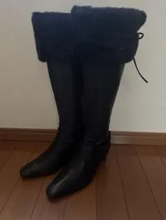 卑弥呼　ブラック ロングブーツ ファー付き 2way 23.5cm