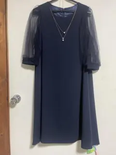 ネイビー ティアードスリーブドレス