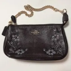 【正規品】COACH 花柄刺繍 レザー ミニバッグ ポーチ