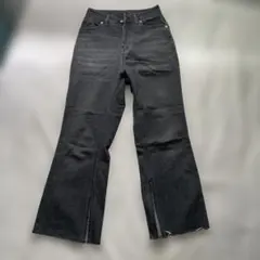 mysticブラック フレアデニムパンツ スリット入り