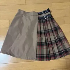 ベージュ チェック柄 プリーツ ミニスカート ベルト付き　WEGO