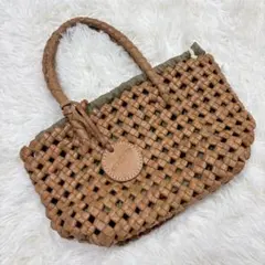 zucchero ズッケロ　本革　カゴ　トートバッグ　編み込み　茶　キャメル