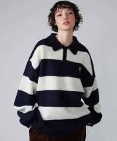 ONCILY ASSORT VOLUME KNIT POLO ネイビー　Lのサムネイル