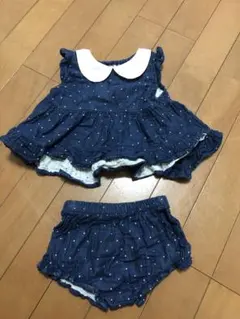 ネイビー ドット柄 トップスとショートパンツ セット 70cm