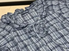 ★美品　ピンクハウス チェクレースアップ　レース　フリル　リボン　ブラウス　青のサムネイル
