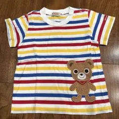 MIKI HOUSE ストライプ クマ刺繍 Tシャツ 80