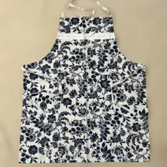 ⭐️花柄 エプロン ネイビー×ホワイトのサムネイル