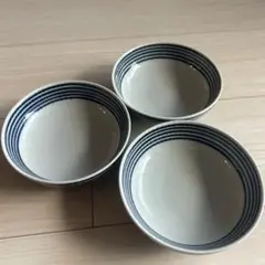 青いストライプの陶器ボウル 3個セット