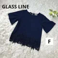 美品GLASS LINEレディース半袖ブラウス　ネイビー　F レース付きのサムネイル