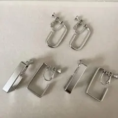 イヤリング 2種3セット ツヤタイプ、マットタイプ　シルバーカラー