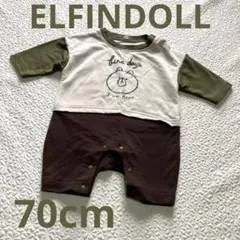 西松屋 クマ ロンパース 70 長袖 配色バイカラー カーキ 男の子 女の子