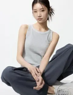UNIQLO アメリカンスリーブ リブブラトップ S ライトグレー