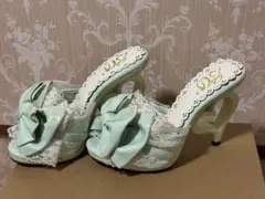 夢展望 Deary ミントグリーン　ハートヒール ミュールサンダル