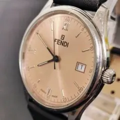稼働 FENDI 210L 腕時計 ピンク文字盤 シルバー デイト レディース