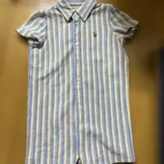 Ralph Lauren ボタン付きロンパース 青と黄色のストライプ　12m