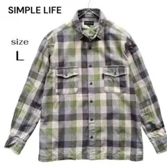 SIMPLE LIFE シンプルライフ チェック柄 ネルシャツ グリーン L