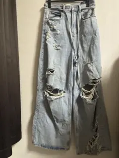 ZARA ダメージ加工 ワイドレッグデニム 34