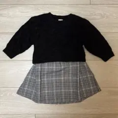 【新品/タグ付き】petit main チェック柄ワンピース セーター付き 90