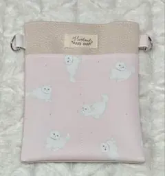 ナースポーチ・オーガナイザー（ハンドメイド）合皮ベージュ&ねこ柄ピンク