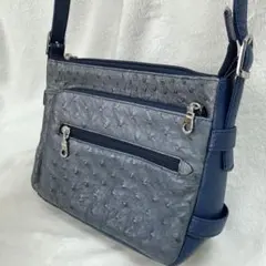 ロダニア　オーストリッチ　ショルダーバッグ　斜め掛け　ブルー