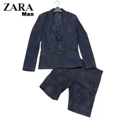 ZARA MAN　ボタニカル柄　デニム　ジャケット　ハーフパンツ　セットアップ