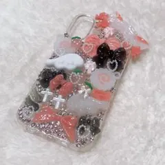 デコ電 iPhone16 スマホケース デコケース ピンク ブラック #44