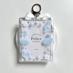 レジン トレカキーホルダー ケース デコ 韓国 ウィッシュコア 音符 水色