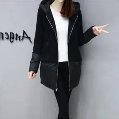 新品タグ付きレディースアウター中綿ロングコート フード付き切り替えジャケットC