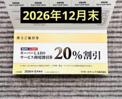 VTホールディングスの優待券　キーパーLABOサービス利用割引券20%割引のみ