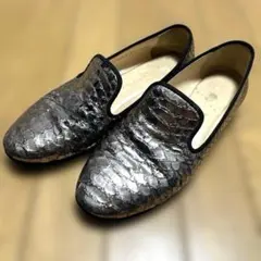 【訳あり】ジュゼッペザノッティ ラメコーティング パンプス シルバー 黒レザーのサムネイル