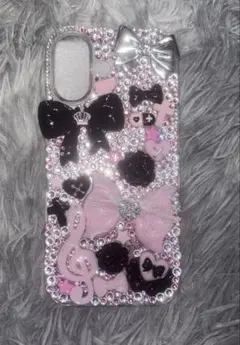 iPhone17ケースデコ デコ電 地雷 量産 ピンク 黒