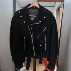 黒 スエード シングルライダースジャケット　プライムパーツ