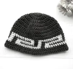 雷門柄　雷文　雷紋　ブラック　クラッシャーハット　クロシェハット　バケットハット