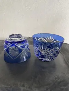 切子 皿、コバルトブルー カットガラスボウル 2個セット - メルカリ