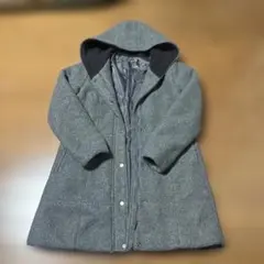 【美品】グレーウールコートフード付き ボア ロング丈 スカラップ Lサイズ