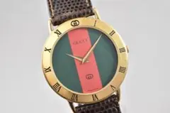 稼働 GUCCI 腕時計 3000 シェリーライン アンティーク レザー3093