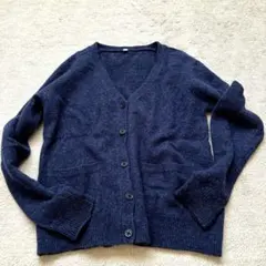 無印良品カシミヤ混肌触りの良いカーディガン紺色ネイビー中厚手レディースS長袖