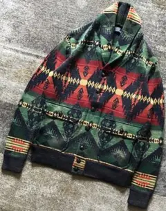 最高のヴィンテージ加工&ネイティブ柄 ラルフローレン フェード ニットジャケット