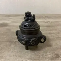 高岡銅器　米田陵山作　鋳銅　獅子摘　四方香炉　鼎　M　R7650 高岡銅器 米田陵山作 鋳銅 獅子摘 四方香炉 鼎 M R7650