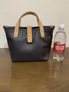 ハンドメイド レザーミニトートバッグ　XS濃いチャコールグレー　持ち手ベージュ