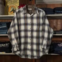 70s　ヴィンテージ　シャドウストライプ　オンブレチェック　ネルシャツ　良配色