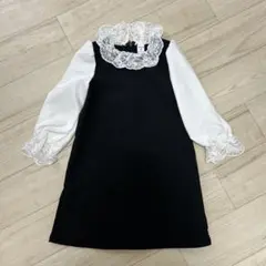 SHEIN Mサイズ レース襟ドレス ブラック/ホワイト